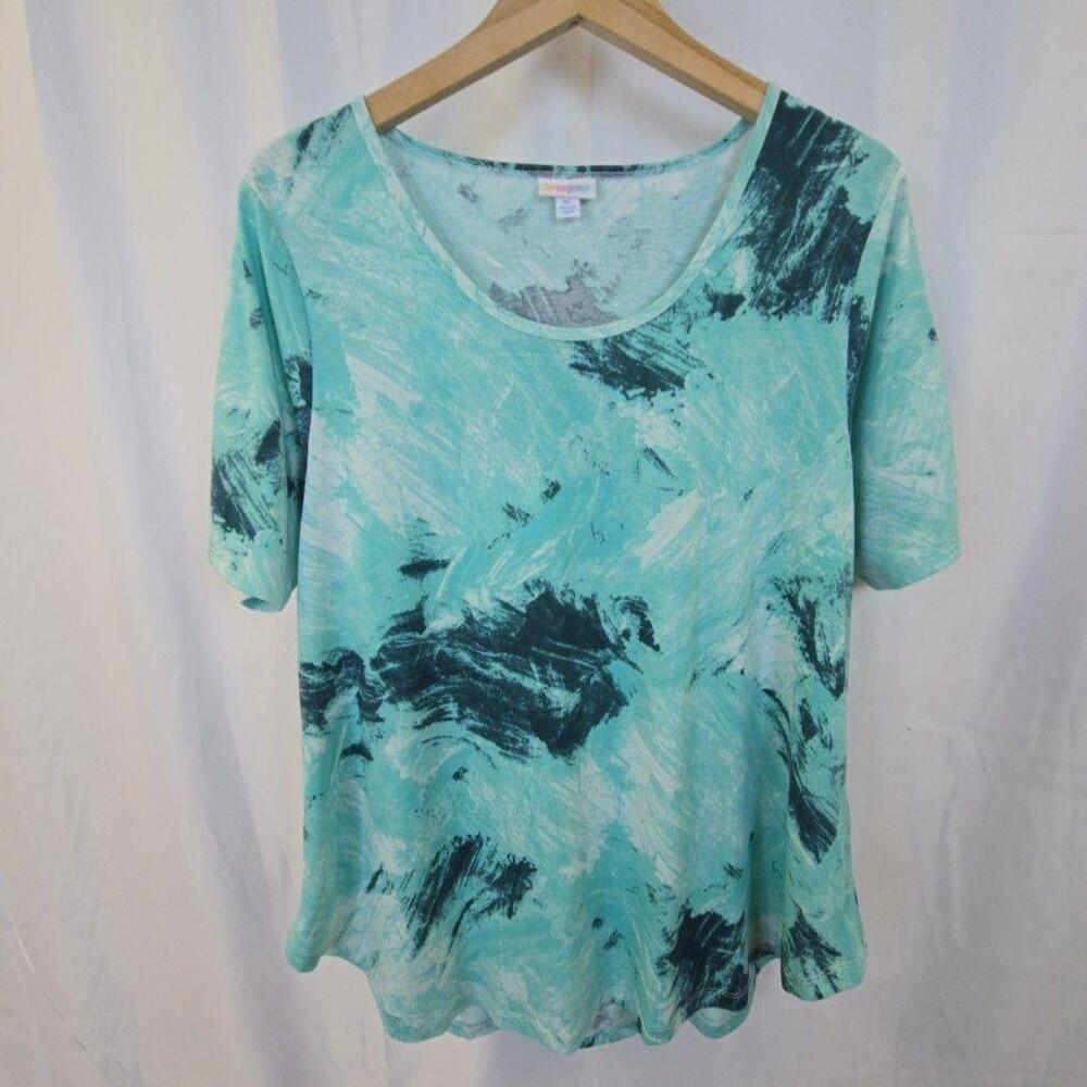 LuLaRoe Shirt Womens XL Blue Abstract Geometric Scoop Neck Short Sleeve Top